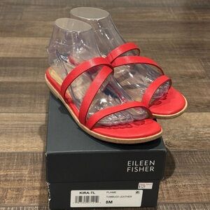 Eileen Fisher Womens Kira Tumbled Leather Sandals Red Shoes Size 8